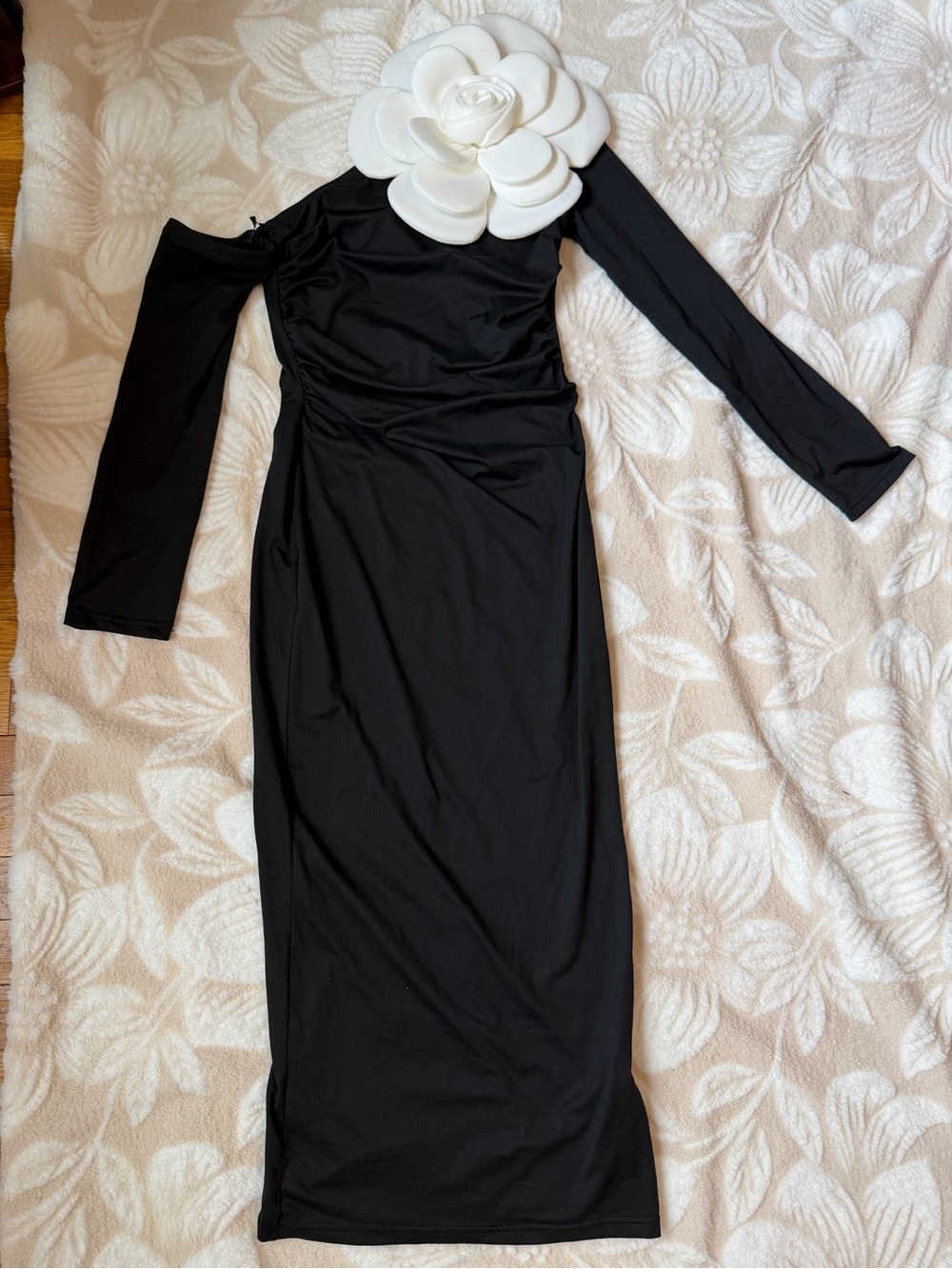 SHEIN Black One-Shoulder Long Sleeve Midi Dress